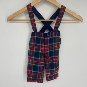 Janie & Jack Pants W/ Suspenders Boys 0-3 Month Plaid Christmas Holiday Pictures